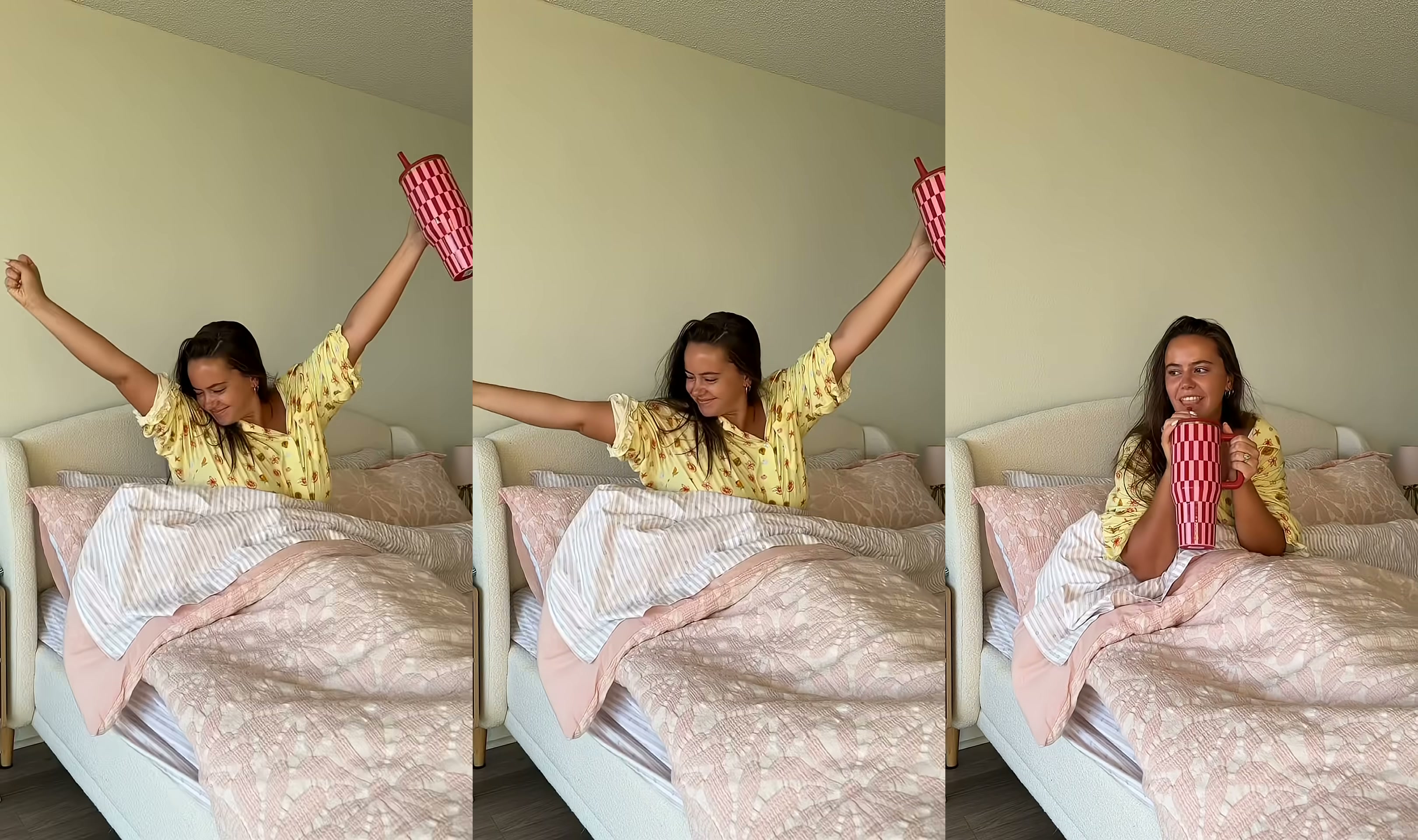 Energetic morning stretch opening Spencer Barbosa's vlog